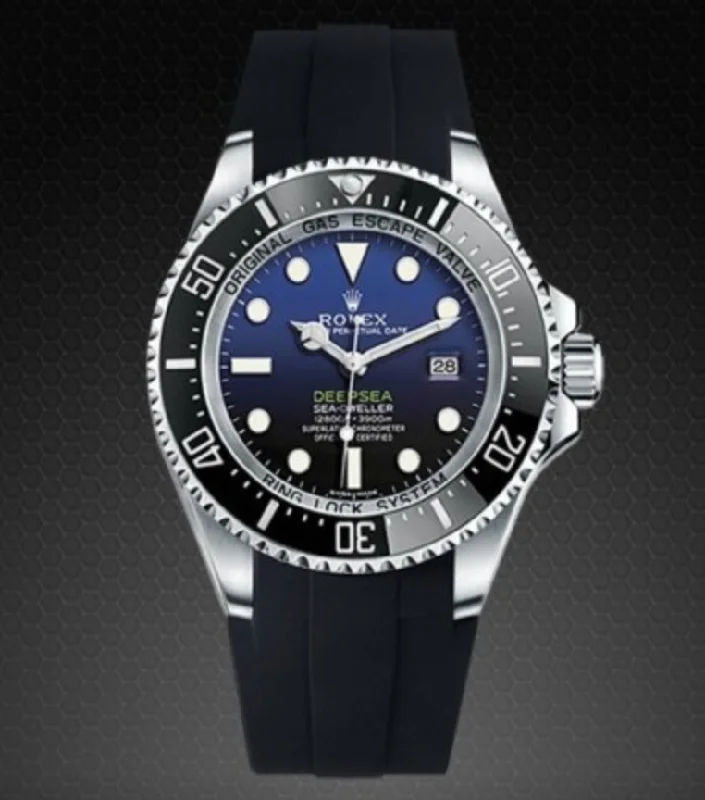 Replica Rolex Deepsea - Silver/Dark Blue (Black Rubber Band)